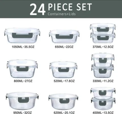 ๐ง 24-Piece Glass Food Storage Set โ Airtight, Oven & Microwave Safe - Image 5
